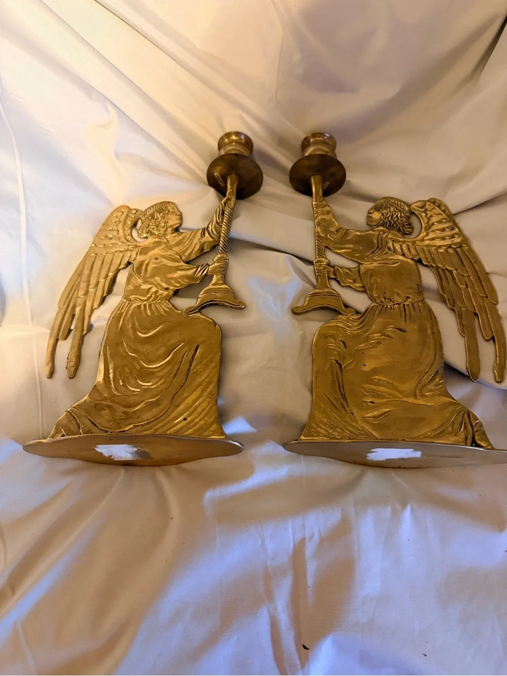 Vintage Solid Brass Kneeling Angel Candlestick Holders Pair | French Country